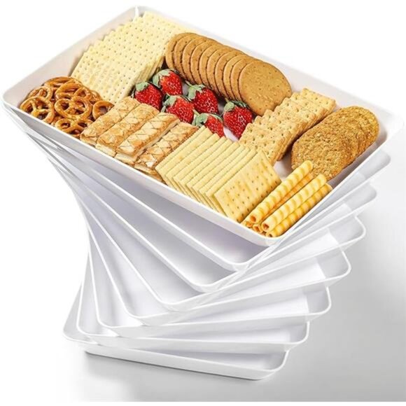 8 Pack White Serving Trays Large Plastic Reusable Platters for Snacks Party Food - Picture 7 of 7
